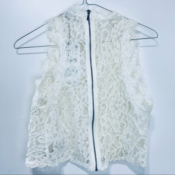ZARA Back Zip Brocade Lace Crop Top Size S In Ivory NWT - Picture 6 of 12